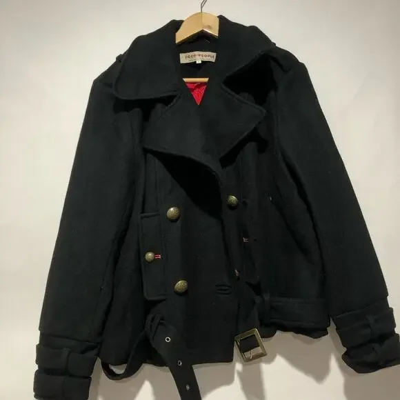 Free People Manteau Cecelia Peacoat Button Front Buckle Detail Black M $348 - Picture 5 of 16